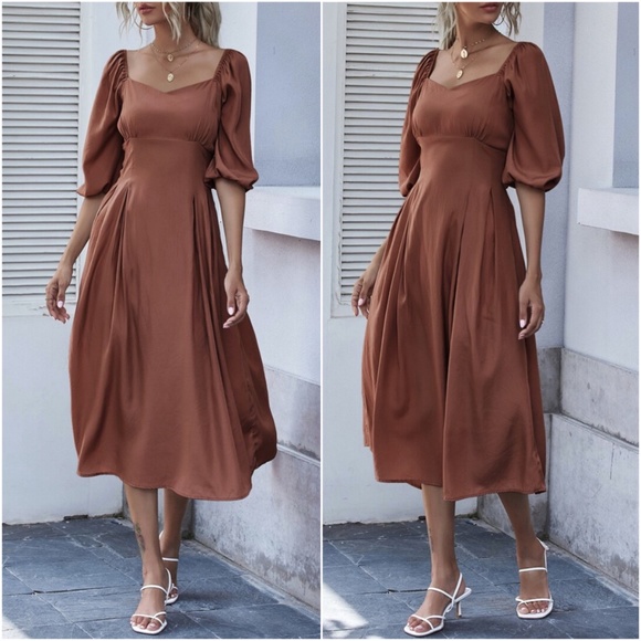 Purple Sweetheart neck short sleeve midi dress - Picture 2 of 6